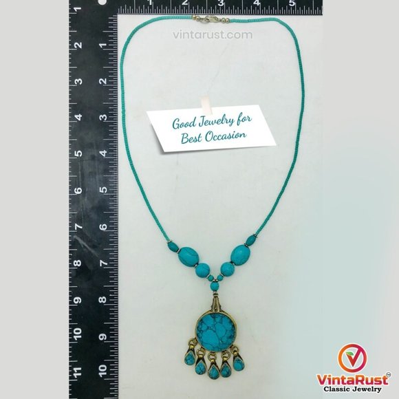Turquoise Beaded Necklace, Boho Tribal Statement Necklaces, Necklace - Picture 8 of 12